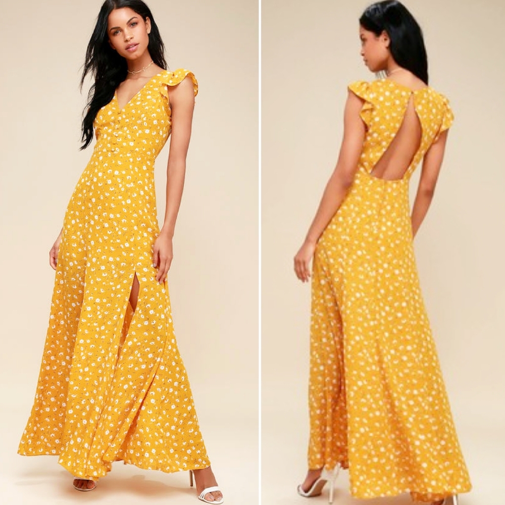Lulu's Yellow Maxi Dress with Cut Out